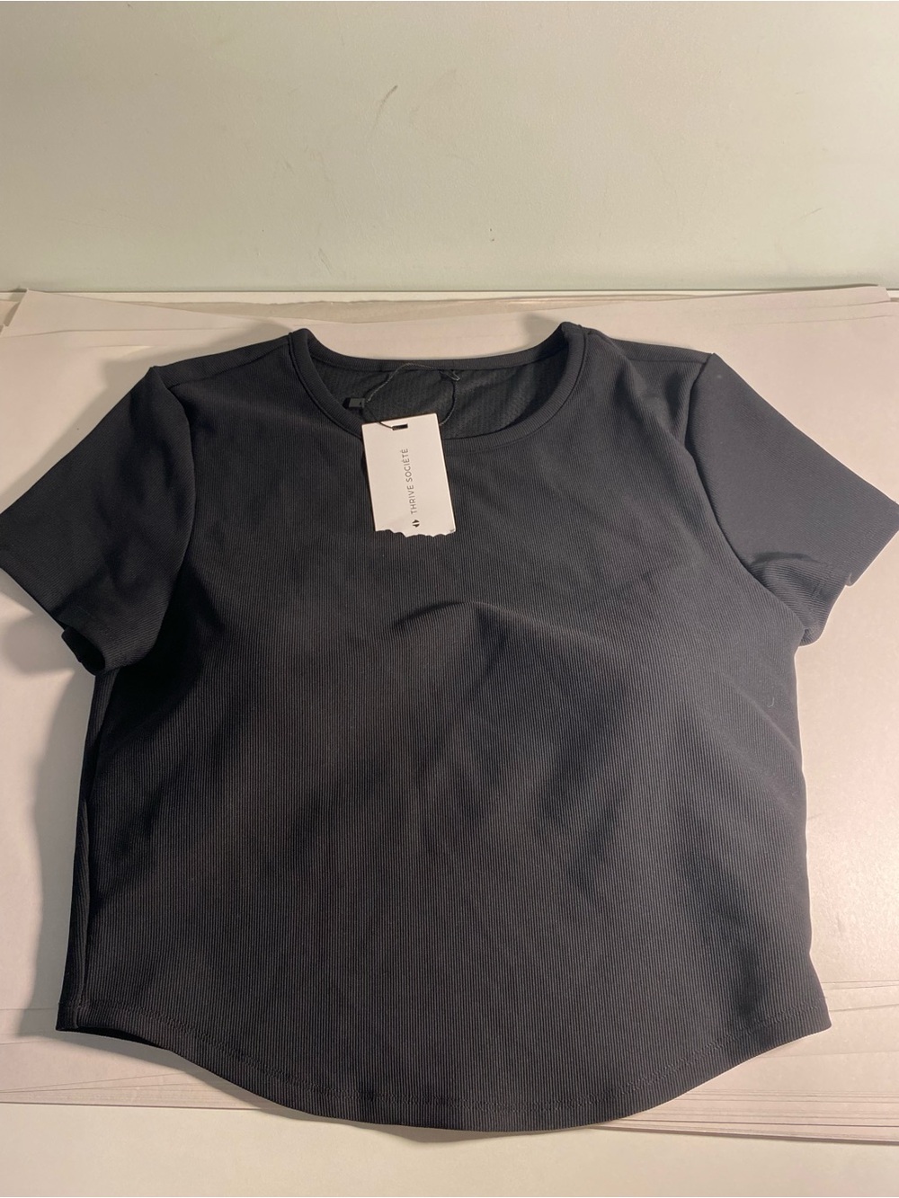 NWT Thrive Societe Black Short Sleeve Crewneck Crop Top/Bra